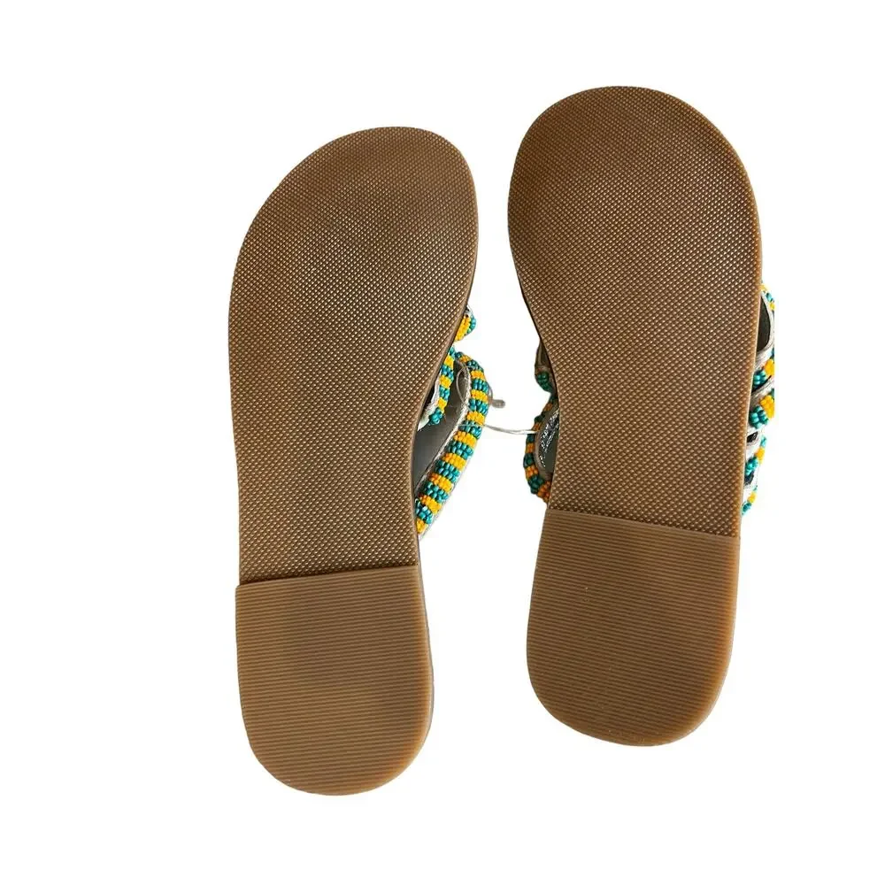 Free People Beatrice Beaded Flat Sandals Turquoise Silver